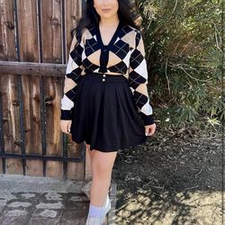 2XL Womens Cardigan Sweater  Fashion Long Sleeve Argyle Sweater V Neck Button Up Cardigan Preppy Clothes