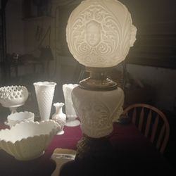 Cherub Milk Glass Parlor Lamp