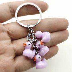 Brand New Cute Pink Rubber Ducky Resin Charms Keychain 