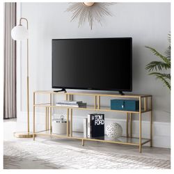 Evelyn&Zoe Glam Industrial Metal TV Stand with Glass Shelves for TVs up to 60"