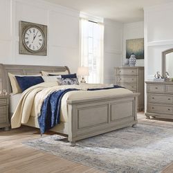 ***LETTNER-LIGHT GRAY-QUEEN SLEIGH BED-5PC