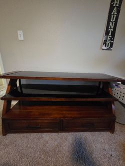Wood and Glass TV Stand with Drawers