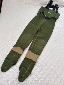 Orvis 4MM Size Large Neoprene Chest Waders Green Fishing Bibs Used Ripped