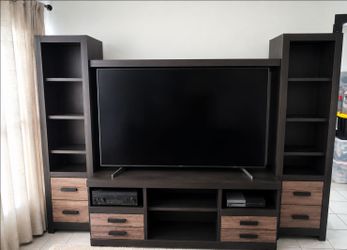 FREE Large TV Stand w/ Fireplace. tall piers and bridge