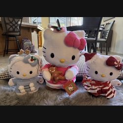 COMPLETELY BRAND NEW WITH TAGS ADORABLE SANRIO HELLO KITTY 2025 JUMBO CHRISTMAS GREETER AND 2 MUSICAL SIDE STEPPERS BUNDLE! 