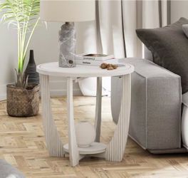 Round 23.75 in. White Wood End Table with Storage