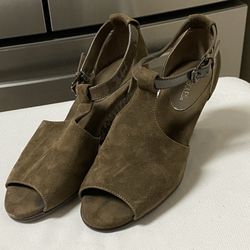 Women’s AEROSOLES Golden Rule, Brown Leather, Suede, Ankle Strap Heel Peek Toe Shoes… Size 8M