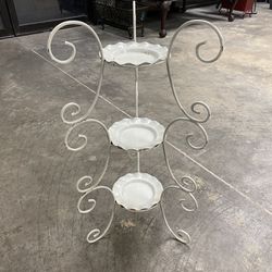 Vintage Mid Century Modern Wrought Iron Flower 3 Plant Stand Holder MCM White