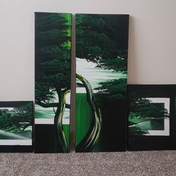 Multi-Panel Japanese Trees Painting