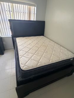 Queen Bed with Mattress & Nightstand