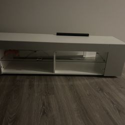 Modern White TV Stand with LED Lighting