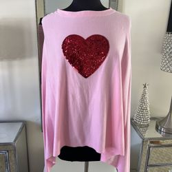 Pink Poncho With Red Sequins Heart 