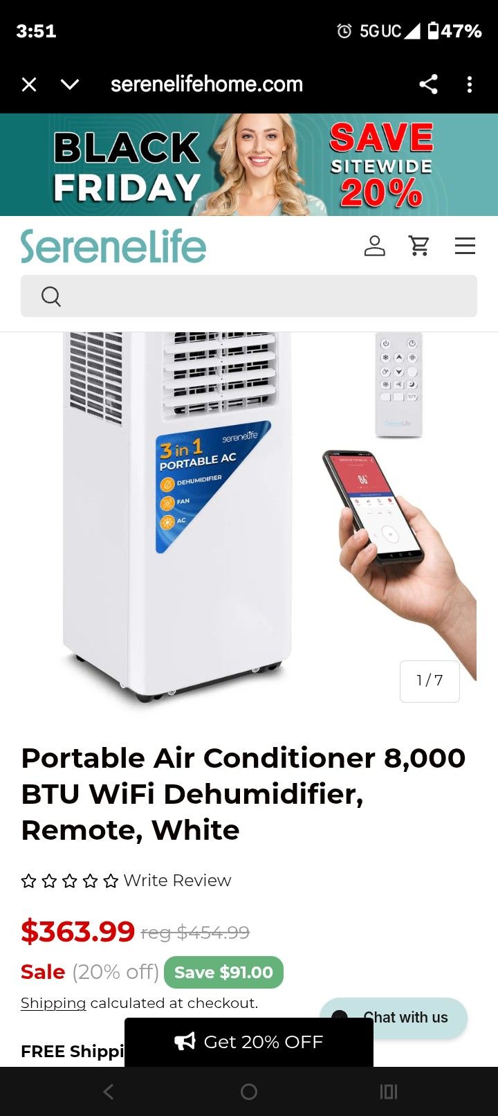 Serene 8000 BTU Portable Air Conditioner