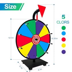 12 Inch Spinning Wheel for Prizes, Heavy Duty Base with 10 Slots Color Prize Wheel, Spin