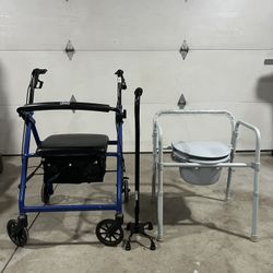Medical Walker, Cane, Commode Bundle 