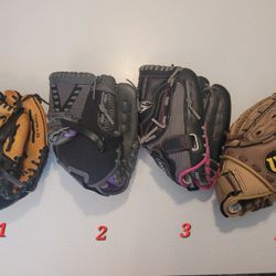 Baseball T-ball fast pitch gloves Wilson Franklin Louisville $10 ea or $30 for all