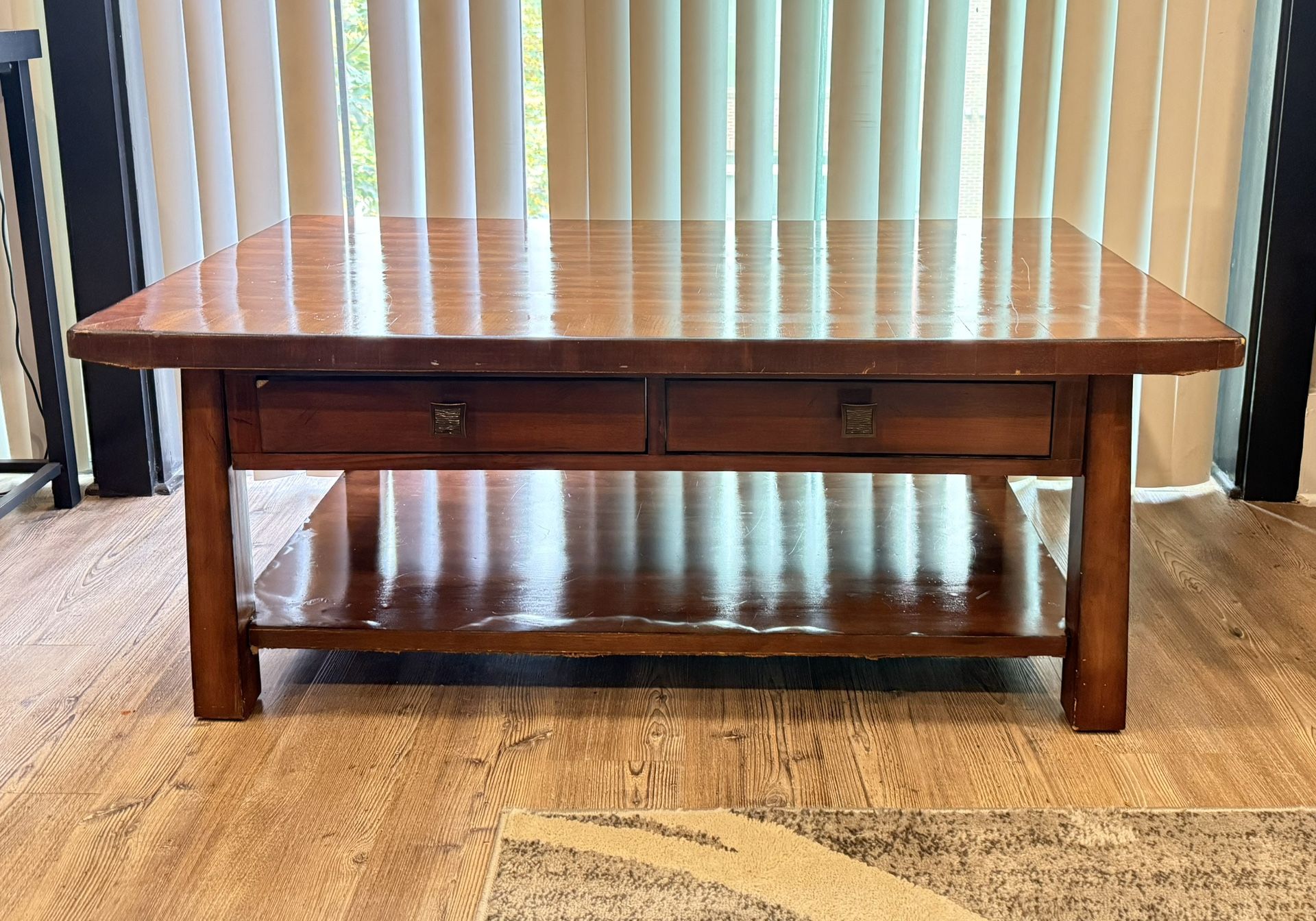 Wooden Coffee Table with Storage Drawers – 48” x 28”