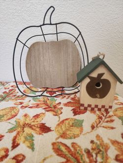 Fall Decor Set Wire Apple  and Birdhouse