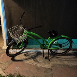 Green Beach Cruiser Bike w/ Basket – Clean & Smooth Ride