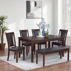 6PC Brown Dining Table Set 