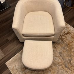Swivel Barrel Chair with Ottoman - Beige