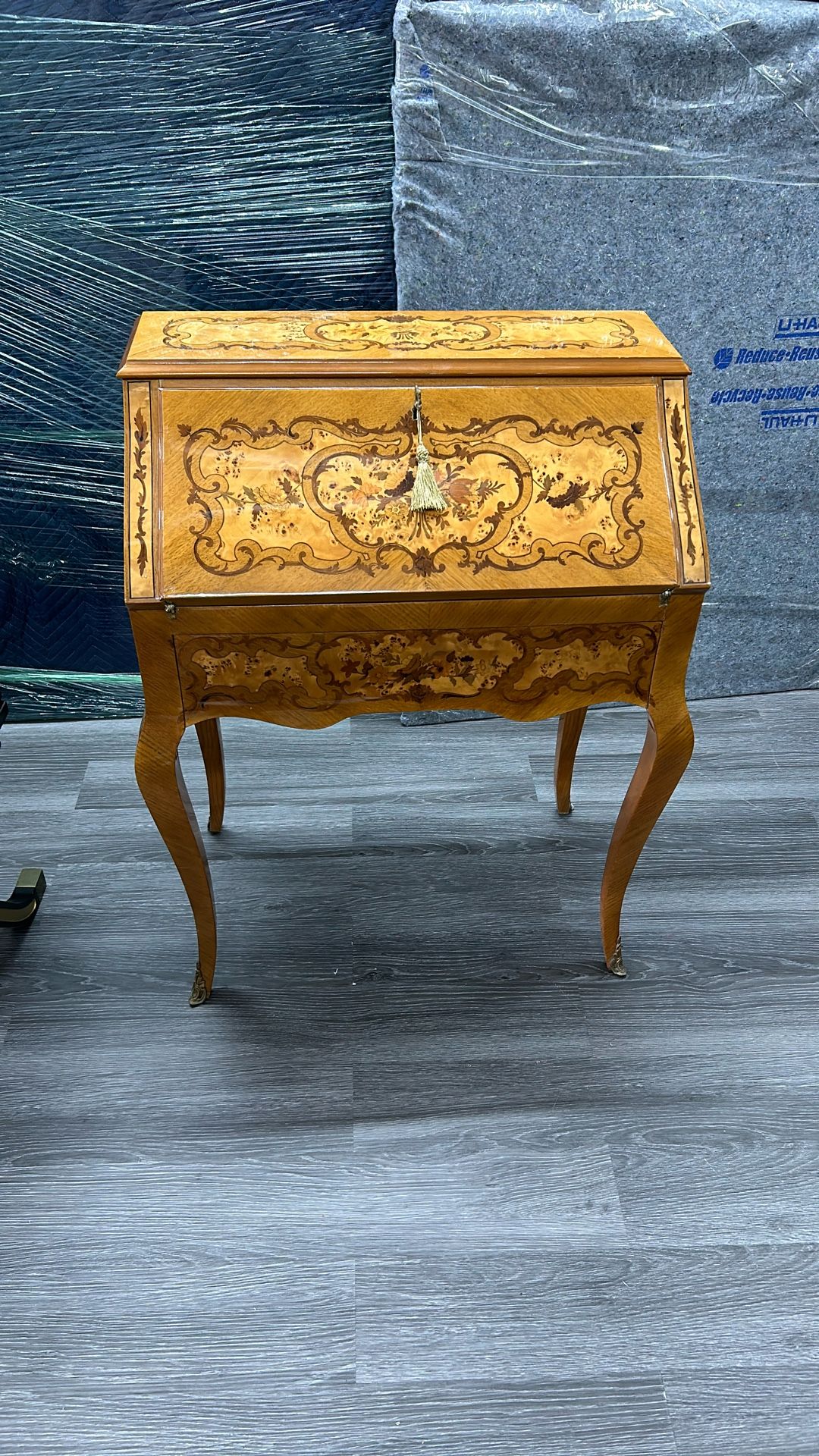 French marquetry inlaid walnut Desk