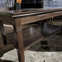 Gold Brass-Accented Cocktail Table – Dark Wood