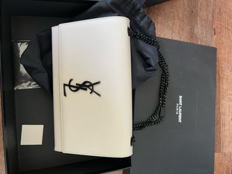 Saint Laurent White Kate Shoulder Bag Black Chain Strap Logo w/ Dust Bag & Box