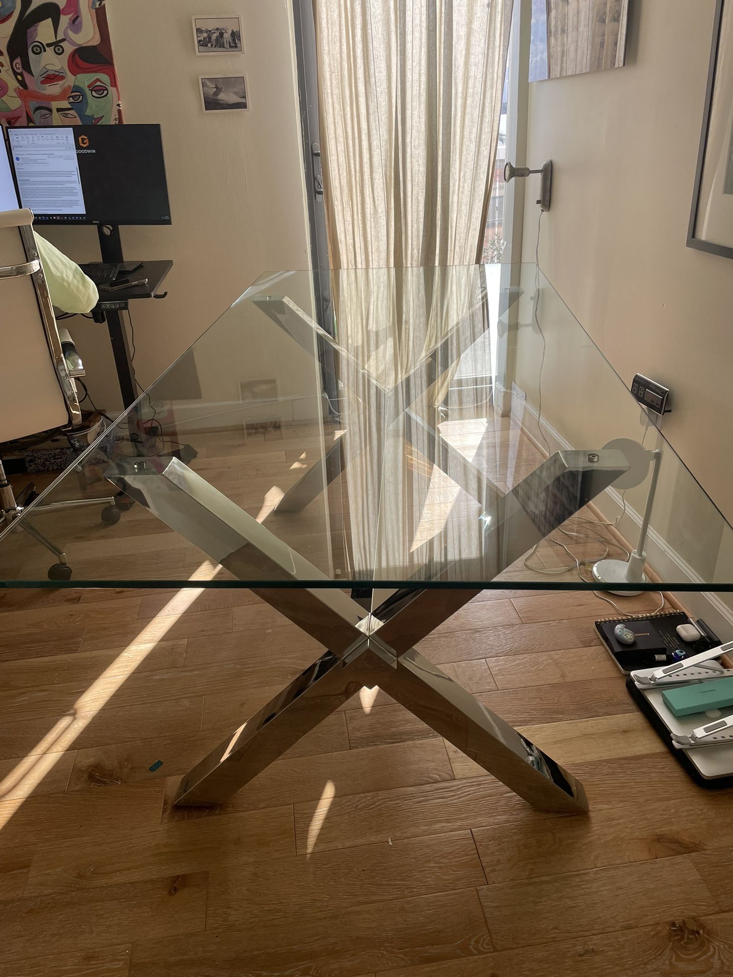 Glass And Chrome X Dining Table / Desk