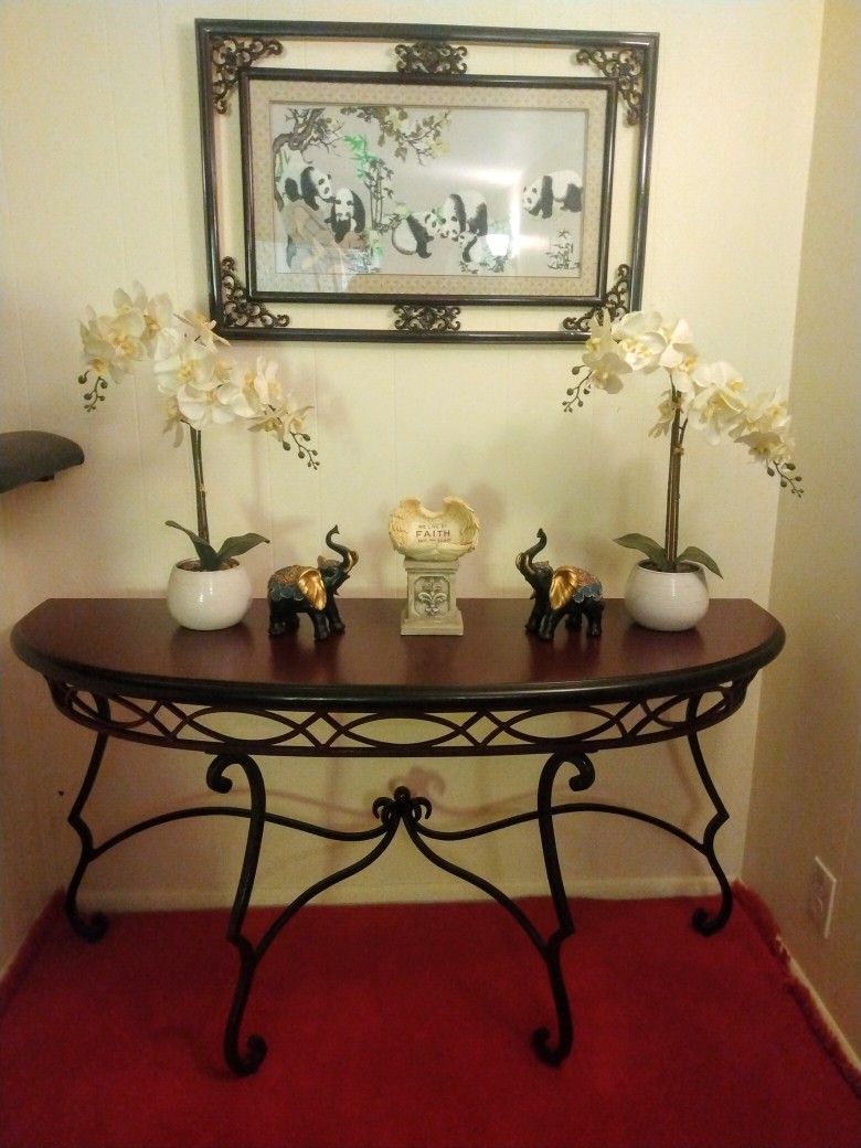 Gorgeous Large Entryway Or Console Table Solid Wood Top With Wrought Iron Legs, Located In Reedley! Or Best Offer Hablo Espanol!