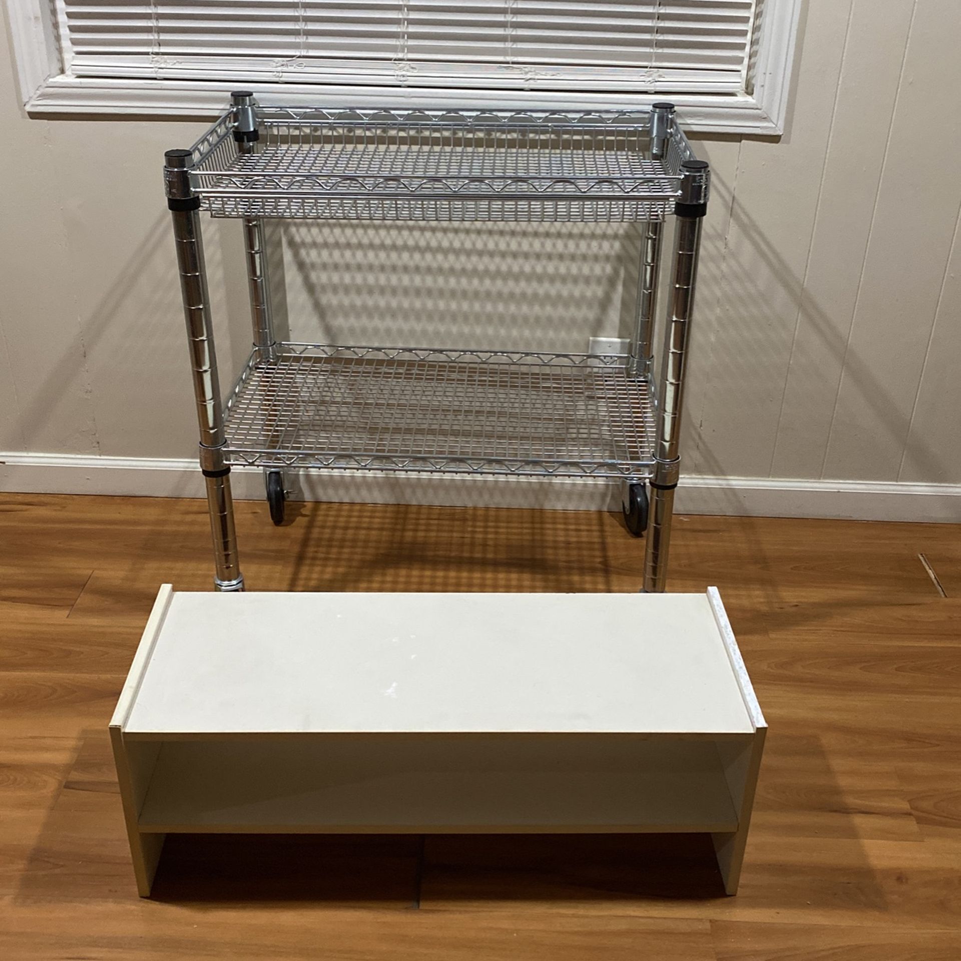 Metal Shelves On Wheels /Wood Shelves.