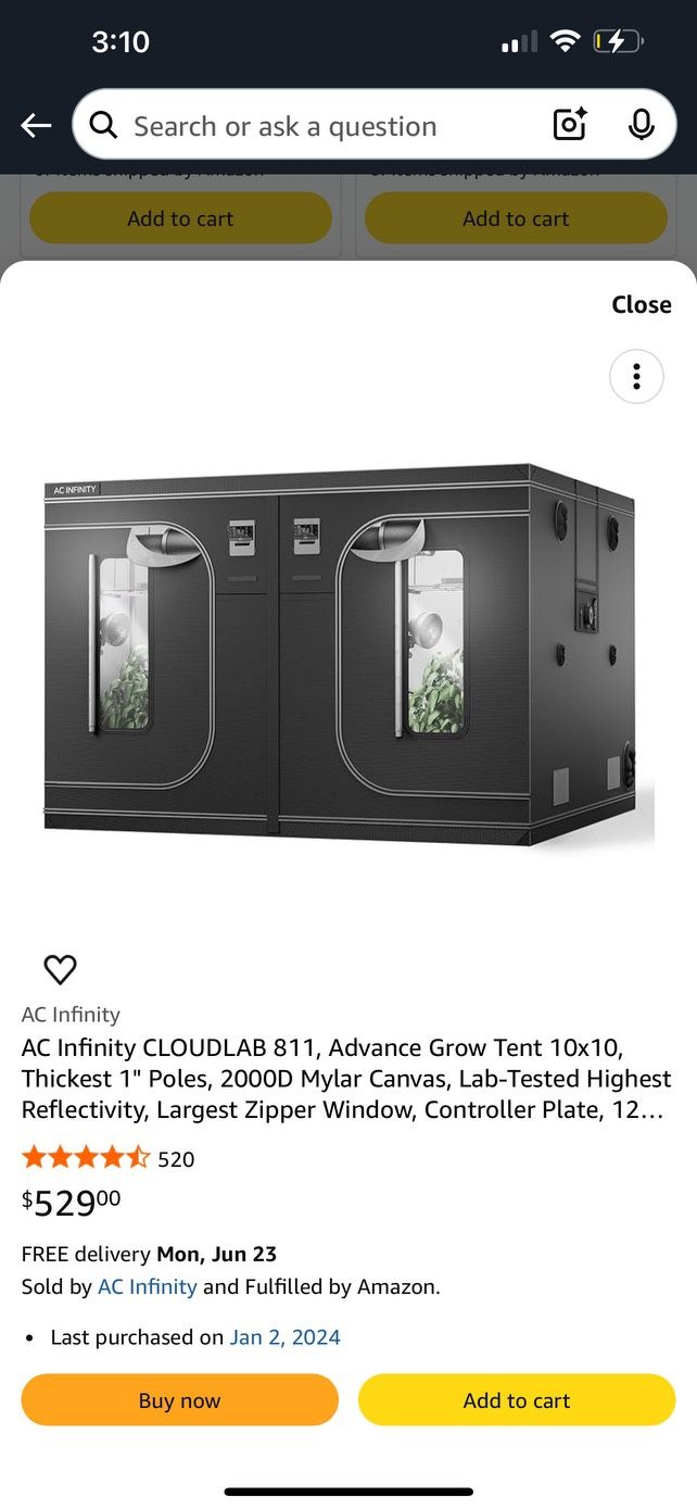 Brand New AC Infinity CLOUDLAB 811 β 10x10 Grow Tent