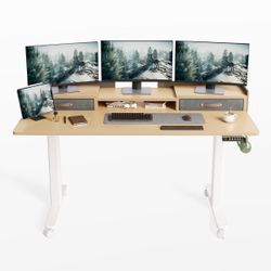 Claiks 63 inch Standing Desk with Drawers, Adjustable Stand Up Electric Standing Desk Adjustable Height with Storage Shelf and Splice Board