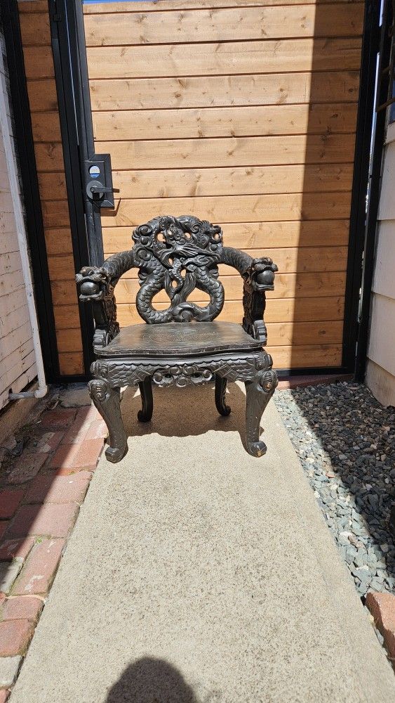 Rare Chinese Wood Carved Dragon Chair 19th Century 