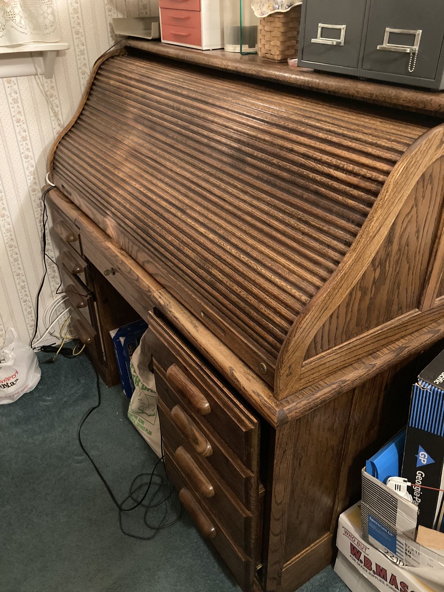 Solid Wood Roll top Computer Desk