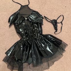 New small med black Vinal goth gothic mini bat dress costume outfit corset