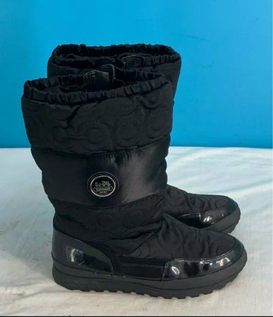 COACH Designer Women's Black Drexel Zip Side Rain Snow Boots Size-9.5B