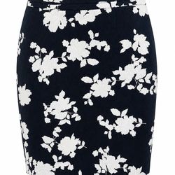 Cotton blend pencil skirt, Talbots, navy blue with white floral print, Size 12