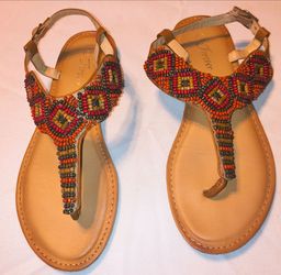 Forever Beaded T-Strap Sandals