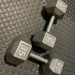 Set Of Cast Iron Hexagonal Dumbbells 35 # 