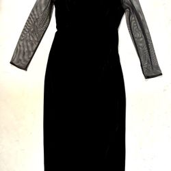 Vintage Eliza J Velour Black Maxi Dress With Shear Top & Sleeves With Rhinestones Size: 10