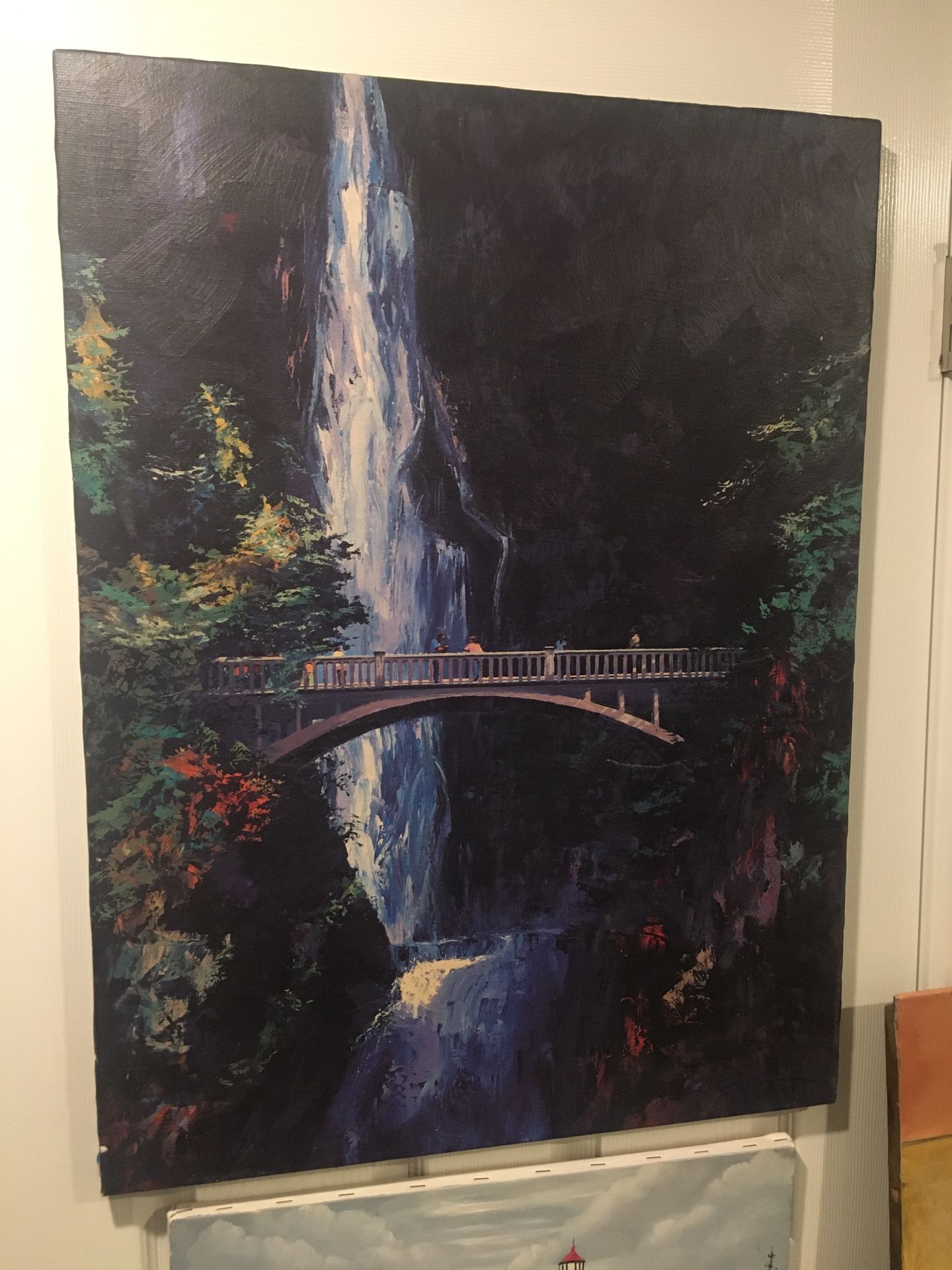 Unframed canvas transfer Multnomah Falls. Peace was from Columbia River gallery in Troutdale