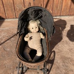 Antique Doll With Stroller