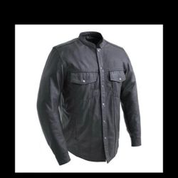 First manufacturing vigilante, black leather shirt collarless