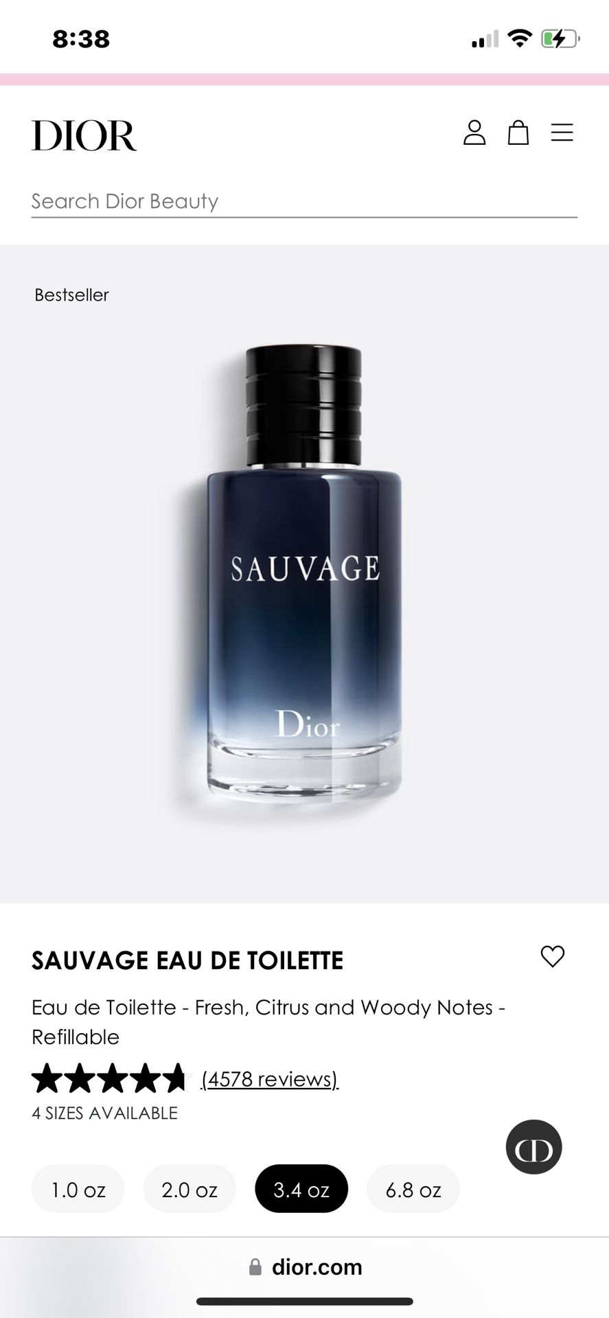Men’s Dior Sauvage Cologne 
