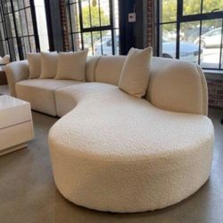 Redondo Ivory Boucle 2pc Curved Sectional Sofa
