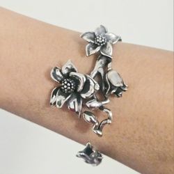 925 Sterling Silver women's ladies rose flower cuff bracelet Gift