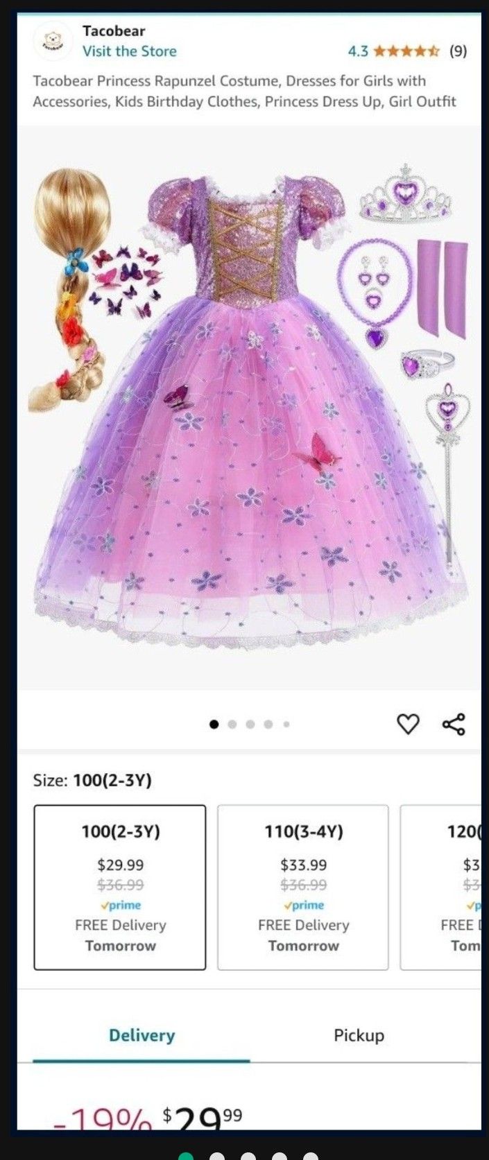 Tangled Princess Rapunzel Costume, Dresses for Girls-NEW/NUEVO