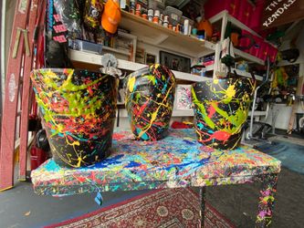 Hand painted flower pots / punk Art splatter