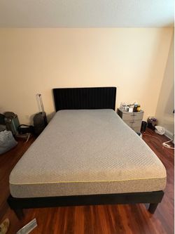 Queen mattress and velvet bedframe